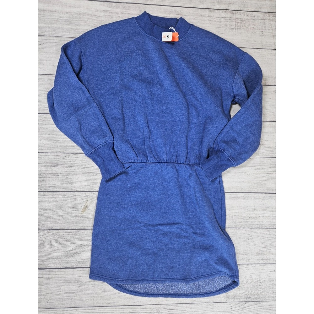 NWT Sundry Sweatshirt Dress Womens Small Blue Long Sleeve Fleece Pullover USA